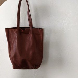 Baggu Natural Milled Leather Tote Brown